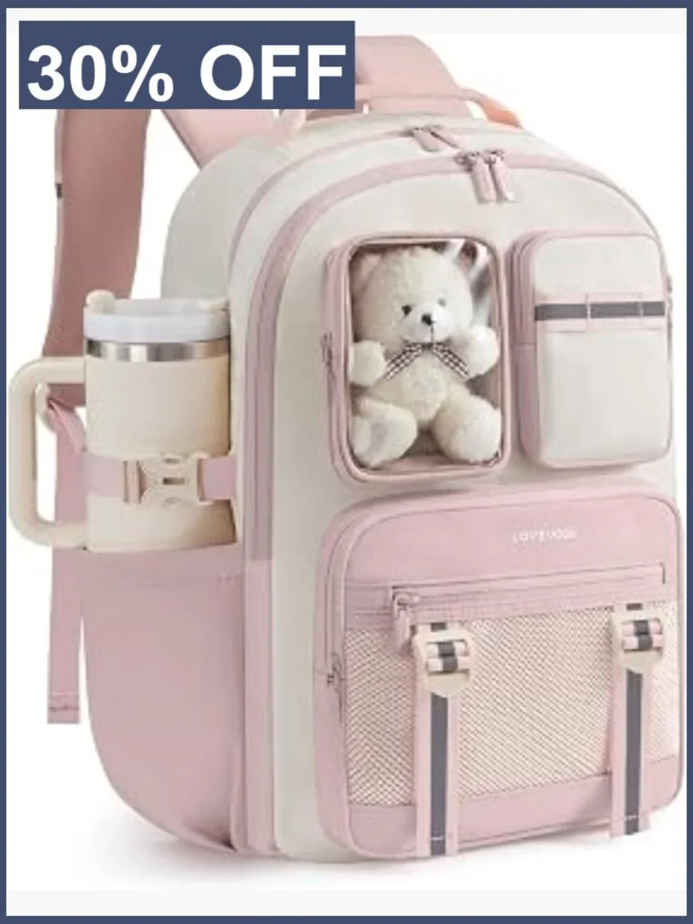 Girls School Backpack with Plush Bear, Fits 15.6